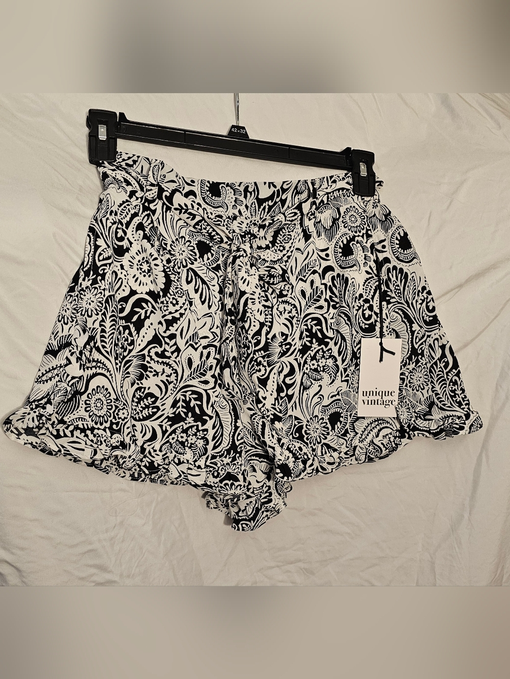 Unique Vintage Black and White Floral High-Waist Shorts